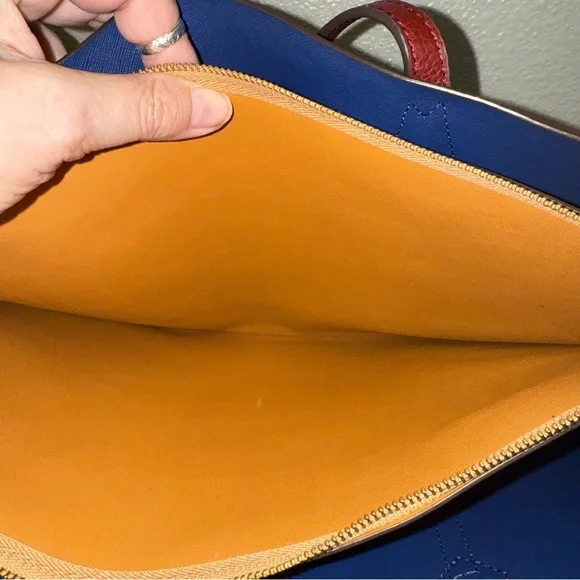 Tory Burch Ella Tote Burgundy Leather w/ Blue Interior Work School Bag - Picture 6 of 8